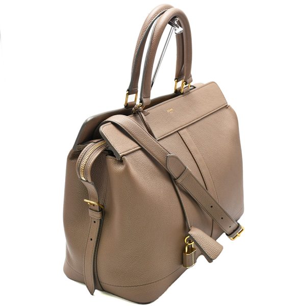 1240001023458 4 Celine Medium Cava de France 2Way Handbag Leather Pebble Gray Beige Gold Hardware