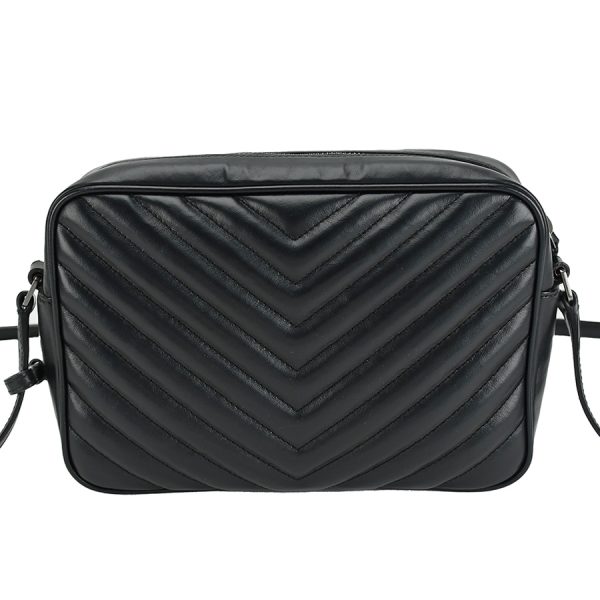 1240001025045 2 Saint Laurent Paris Chevron Fringe Leather Camera Shoulder Bag Black