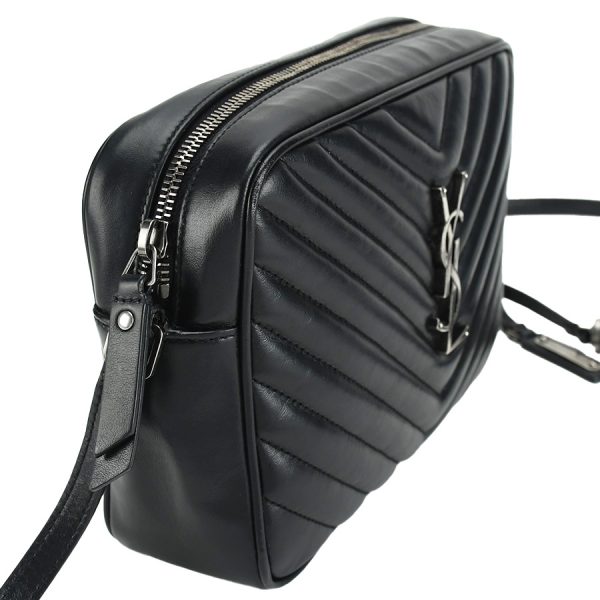 1240001025045 3 Saint Laurent Paris Chevron Fringe Leather Camera Shoulder Bag Black