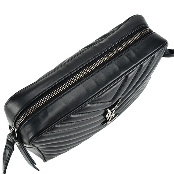 1240001025045 6 Saint Laurent Paris Chevron Fringe Leather Camera Shoulder Bag Black