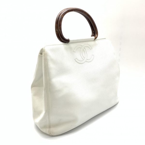 1240001026279 2 Chanel Wood Handle Tote Bag Caviar Skin White