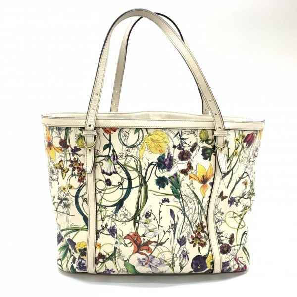 1240001027778 1 Gucci Nice Flora Tote Bag Shoulder Leather White Multicolor