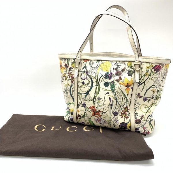 1240001027778 10 Gucci Nice Flora Tote Bag Shoulder Leather White Multicolor