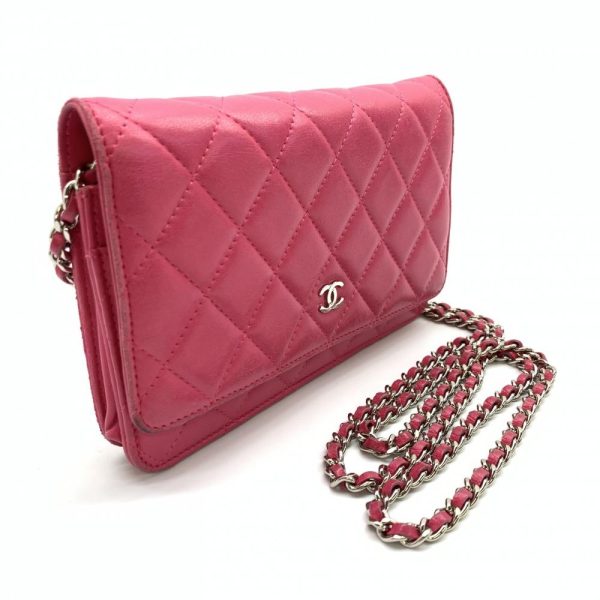 1240001031362 2 Chanel Matelasse Chain Wallet Lambskin Shoulder Crossbody Leather Pink