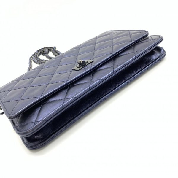 1240001032310 4 Chanel 255 Chain Wallet Matelasse Leather Metallic Blue