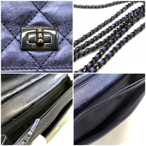 1240001032310 9 Chanel 255 Chain Wallet Matelasse Leather Metallic Blue