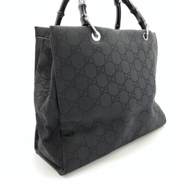 1240001032738 2 Gucci Bamboo GG Canvas Tote Bag Nylon Canvas Black