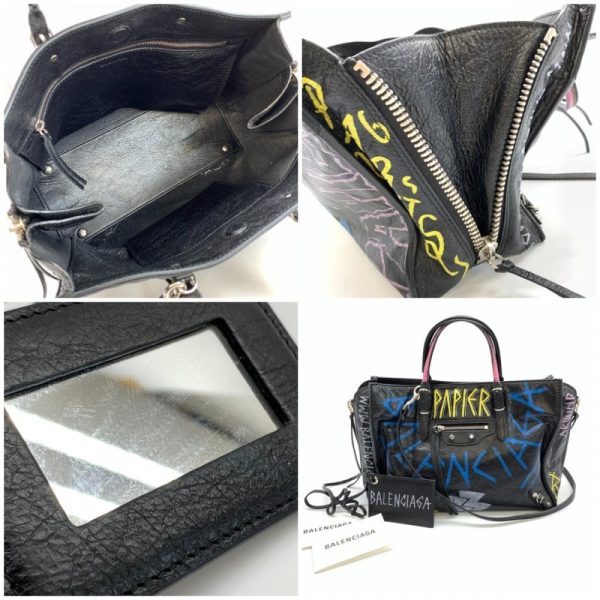 1240001033029 10 Balenciaga Paper A6 Zip Around Graffiti 2Way Bag Leather Black