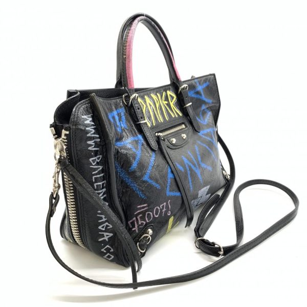 1240001033029 12 Balenciaga Paper A6 Zip Around Graffiti 2Way Bag Leather Black