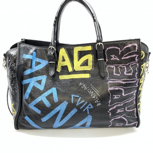 1240001033029 14 Balenciaga Paper A6 Zip Around Graffiti 2Way Bag Leather Black