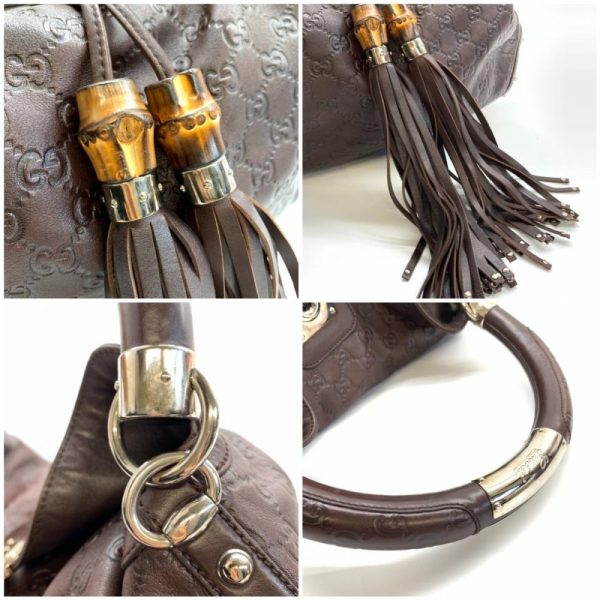 1240001033708 8 Gucci Guccisima Bamboo One Shoulder 2Way Handbag Brown Leather Fringe