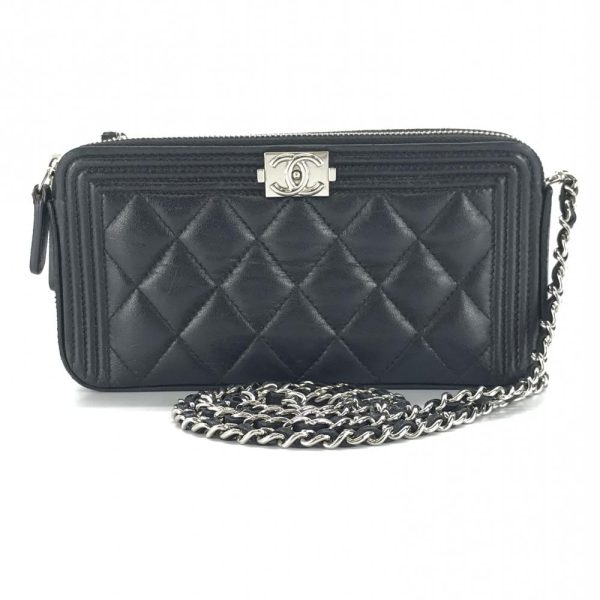 1240001033852 1 Chanel Boy Chain Wallet Lambskin Black