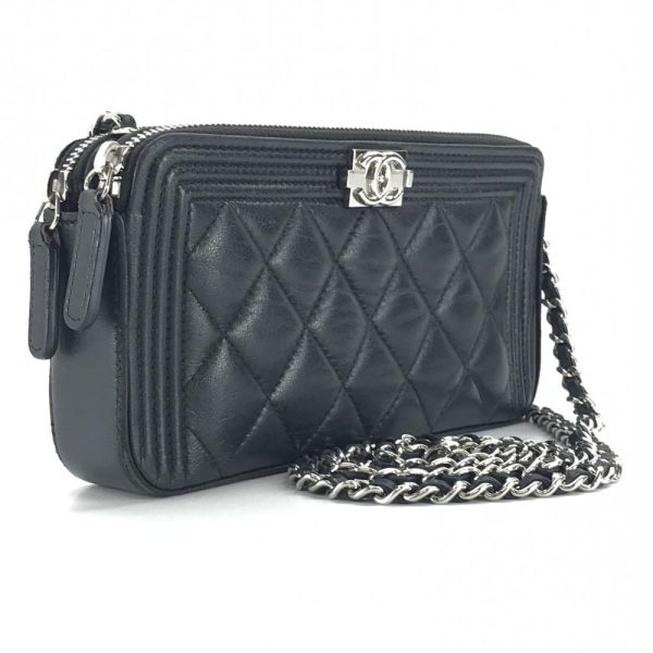 1240001033852 2 Chanel Boy Chain Wallet Lambskin Black