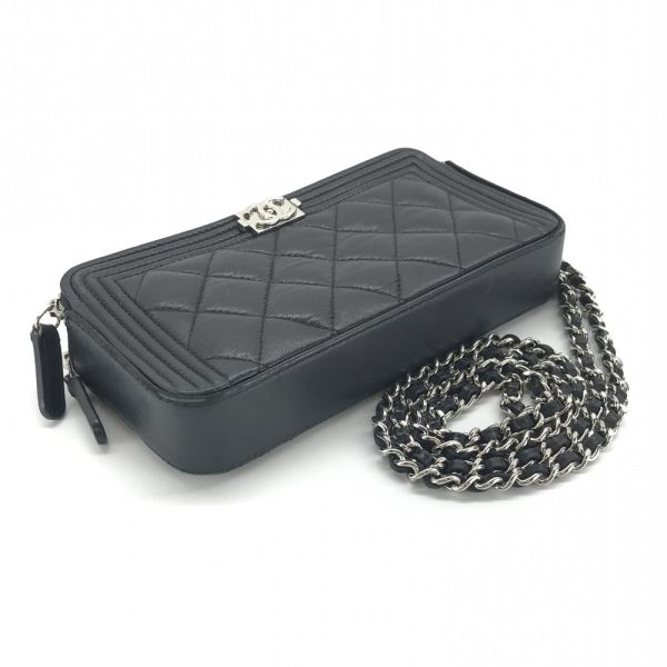 1240001033852 4 Chanel Boy Chain Wallet Lambskin Black