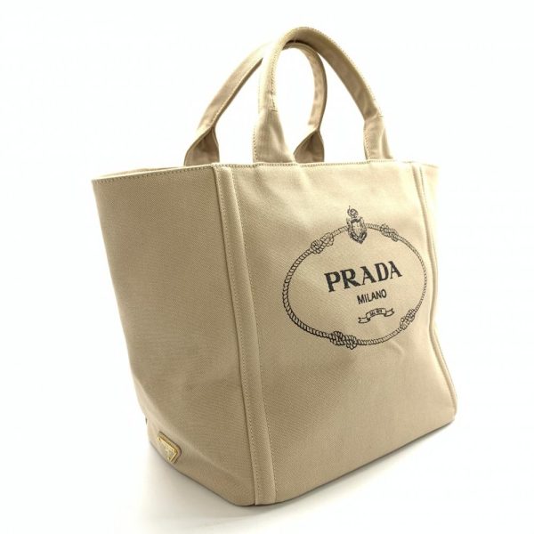 1240001034274 2 Prada Tote Bag Handbag Cotton Canvas Beige