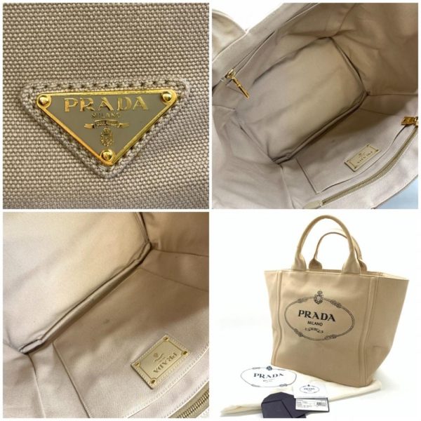 1240001034274 9 Prada Tote Bag Handbag Cotton Canvas Beige