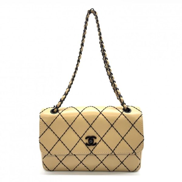 1240001034519 1 Chanel Wild Stitch Chain Shoulder Bag Leather Beige