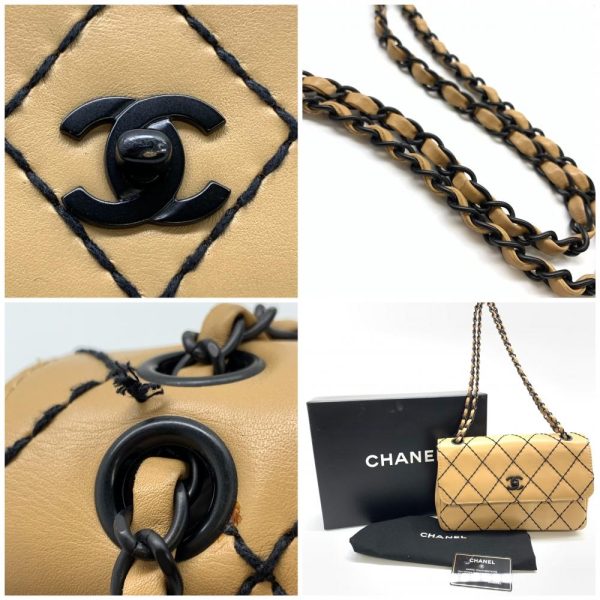 1240001034519 9 Chanel Wild Stitch Chain Shoulder Bag Leather Beige