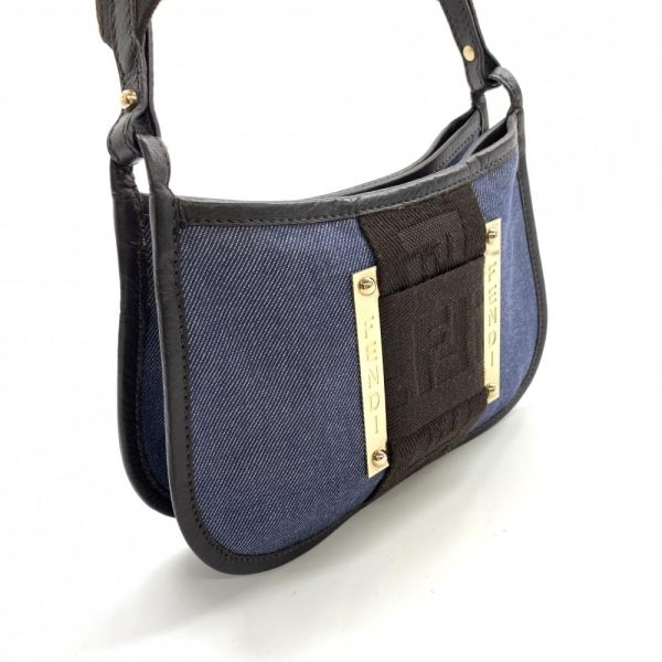 1240001035086 2 Fendi Shoulder Bag Crossbody Pochette Denim Jacquard Navy Brown