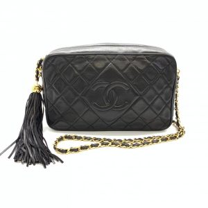 1240001035243 1 CHANEL tweed vanity bag chain shoulder black x white gold hardware