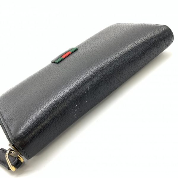 1240001035442 5 Gucci AGORA Web Logo Round Zip Zipper Long Wallet Sherry Line Leather Black