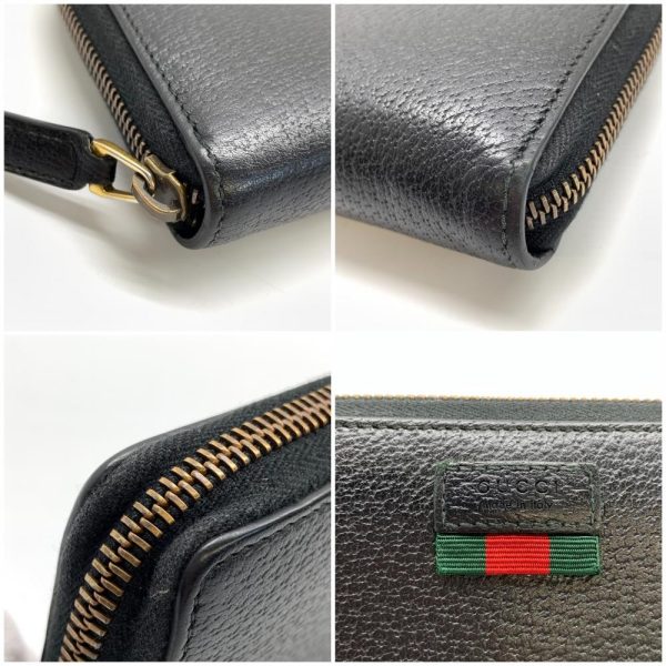 1240001035442 7 Gucci AGORA Web Logo Round Zip Zipper Long Wallet Sherry Line Leather Black