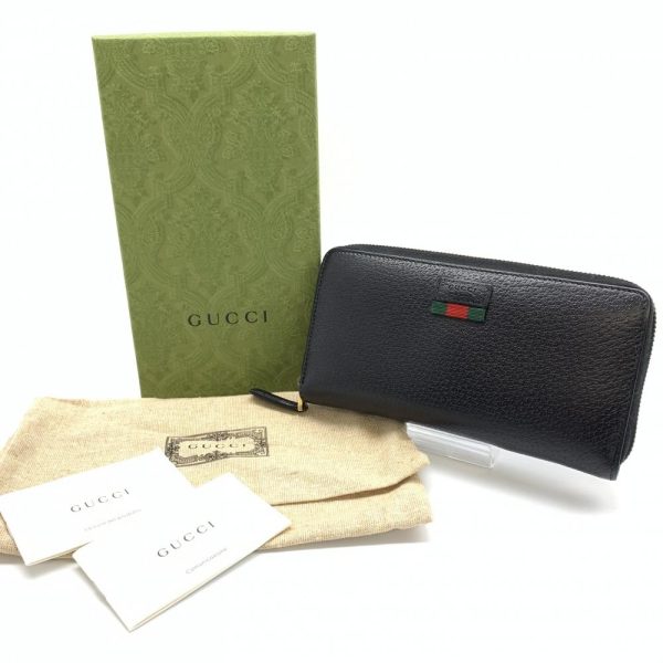 1240001035442 9 Gucci AGORA Web Logo Round Zip Zipper Long Wallet Sherry Line Leather Black