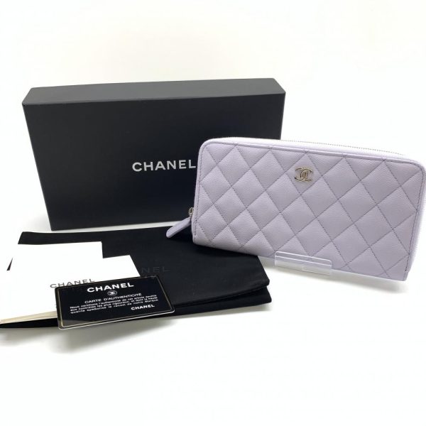 1240001035522 10 Chanel Classic Long Zip Caviar Skin Round Wallet Purple