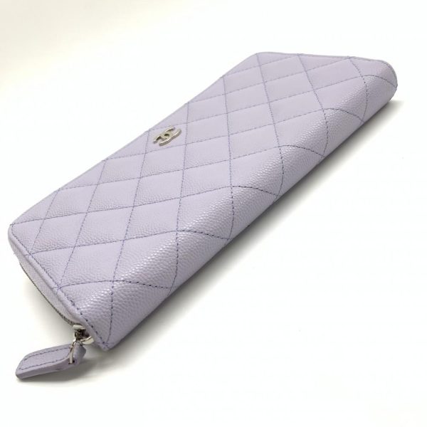 1240001035522 4 Chanel Classic Long Zip Caviar Skin Round Wallet Purple