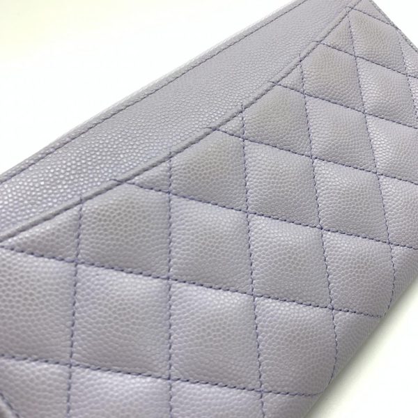 1240001035522 7 Chanel Classic Long Zip Caviar Skin Round Wallet Purple