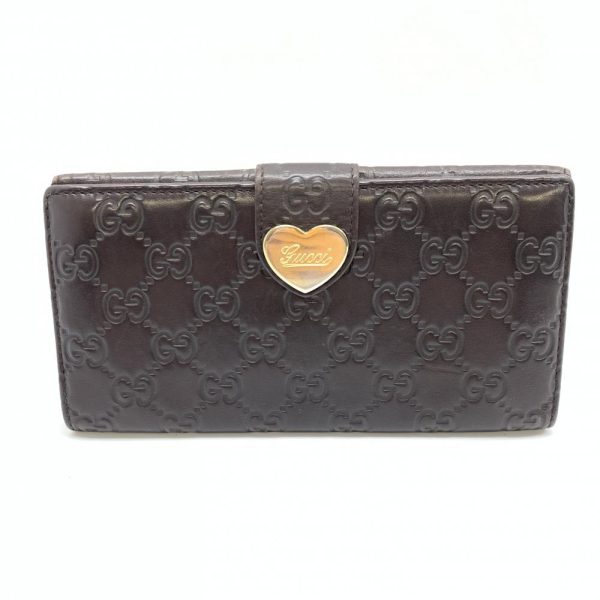 1240001035551 1 Gucci W Hook Long Wallet GG Guccisima Heart Plate Brown Leather