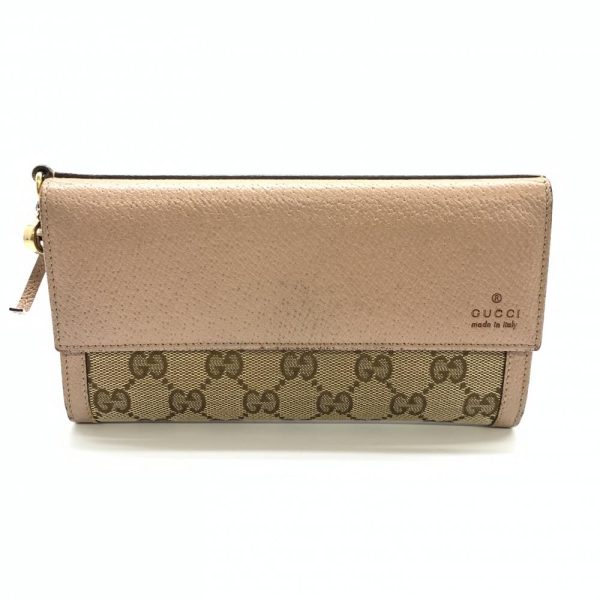 1240001035581 1 Gucci GG Canvas Long Wallet Bifold Canvas Leather Pink Beige