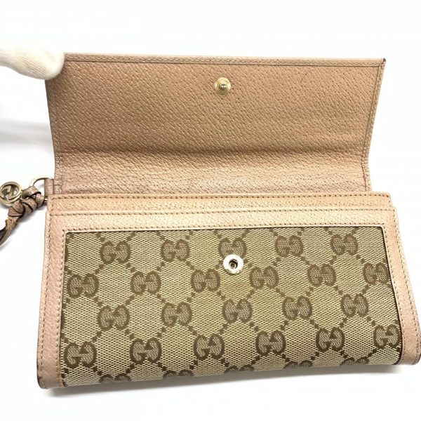 1240001035581 16 Gucci GG Canvas Long Wallet Bifold Canvas Leather Pink Beige