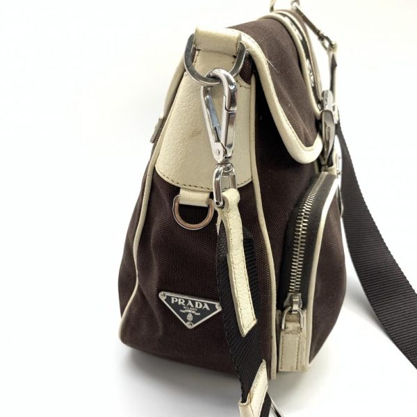 1240001035630 2 Prada Messenger Bag Shoulder Canvas Leather Brown White