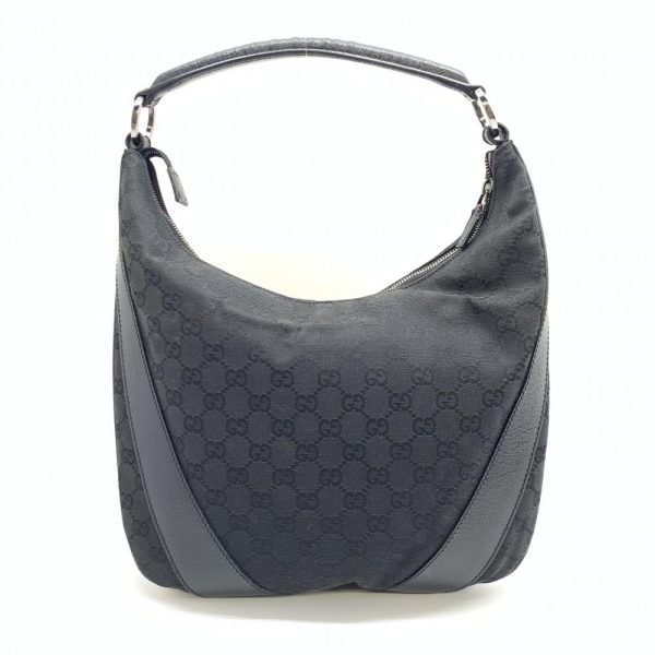 1240001035636 1 Gucci GG Canvas One Shoulder Bag Handbag Canvas Leather Black