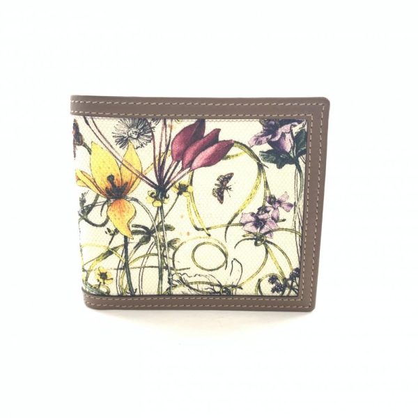 1240001035645 1 Gucci Mini Infinity Floral Canvas Bifold Wallet Flower Plant Motif Leather White Brown