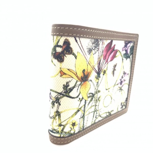 1240001035645 2 Gucci Mini Infinity Floral Canvas Bifold Wallet Flower Plant Motif Leather White Brown