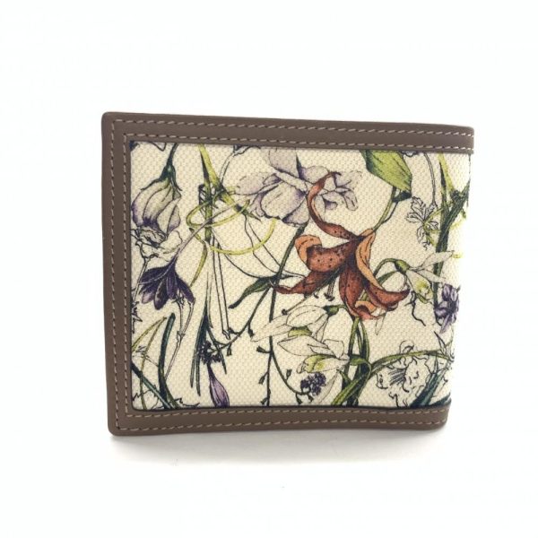 1240001035645 3 Gucci Mini Infinity Floral Canvas Bifold Wallet Flower Plant Motif Leather White Brown