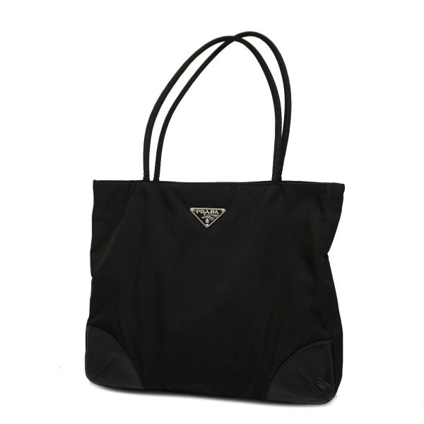 1240001035647 1 Prada Tote Bag Nylon Leather Hardware Black Silver