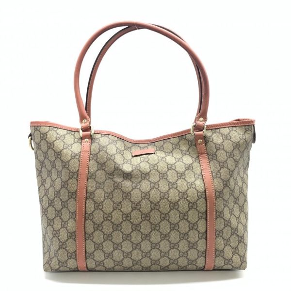 1240001035864 1 Gucci GG Supreme Tote Bag Handbag Shoulder PVC Leather Beige Dusty Pink