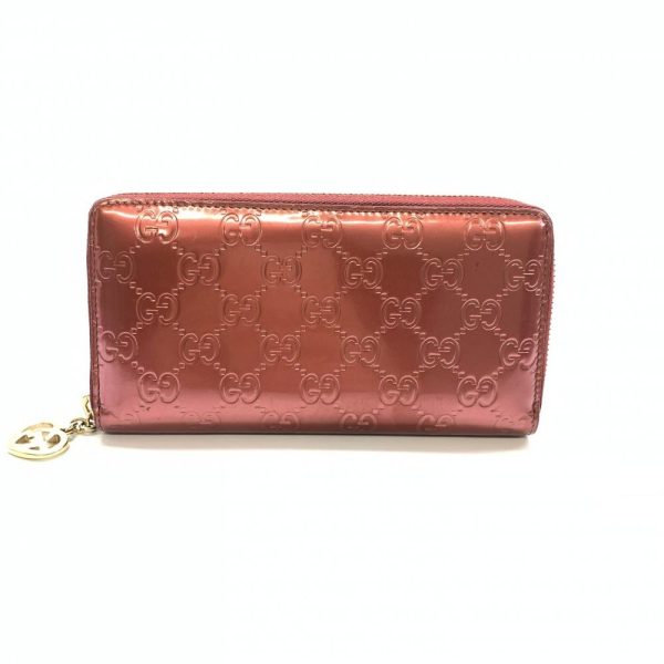 1240001035867 1 Gucci Guccisima Lovely G Heart Round Zipper Long Wallet Enamel Metallic Red