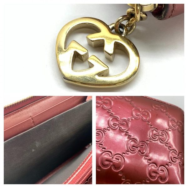 1240001035867 10 Gucci Guccisima Lovely G Heart Round Zipper Long Wallet Enamel Metallic Red