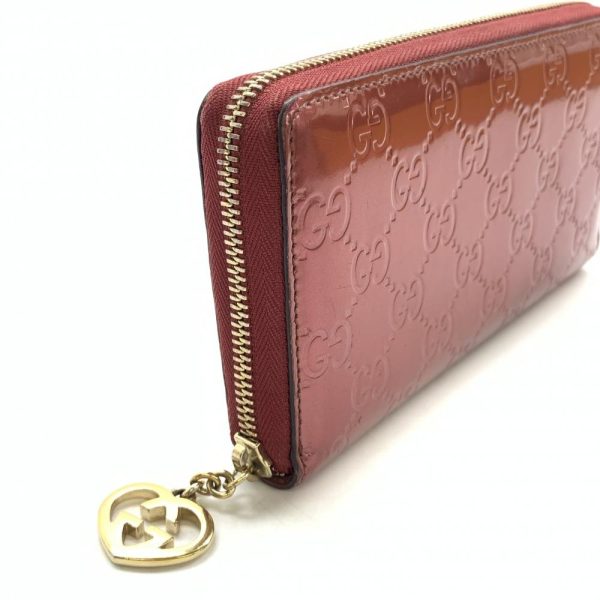 1240001035867 2 Gucci Guccisima Lovely G Heart Round Zipper Long Wallet Enamel Metallic Red