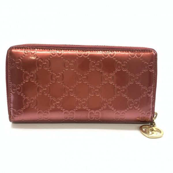 1240001035867 3 Gucci Guccisima Lovely G Heart Round Zipper Long Wallet Enamel Metallic Red