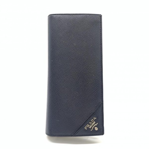 1240001035935 1 Prada Long Wallet Bifold Vertical Saffiano Leather Dark Navy