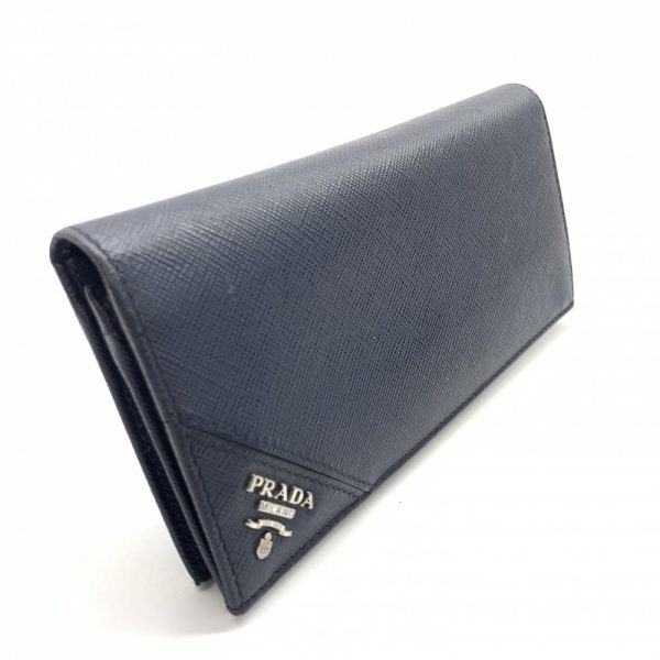 1240001035935 2 Prada Long Wallet Bifold Vertical Saffiano Leather Dark Navy