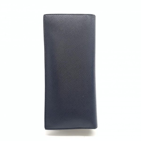 1240001035935 4 Prada Long Wallet Bifold Vertical Saffiano Leather Dark Navy