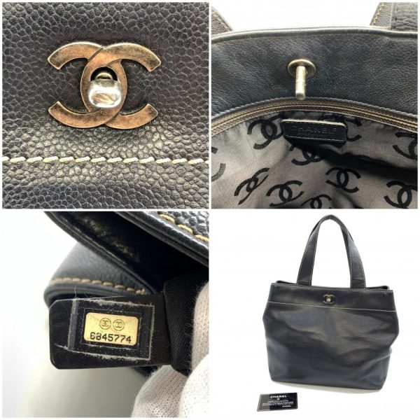 1240001036759 9 Chanel Caviar Skin Turnlock Tote Bag Dark Blue