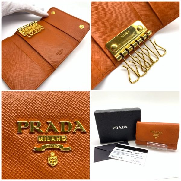 1240001037077 9 Prada Key Case 6 Rows Saffiano Leather Orange