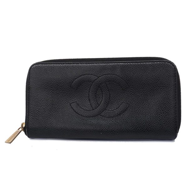 1240001037122 1 Chanel Long Wallet Caviar Skin Black Gold Hardware